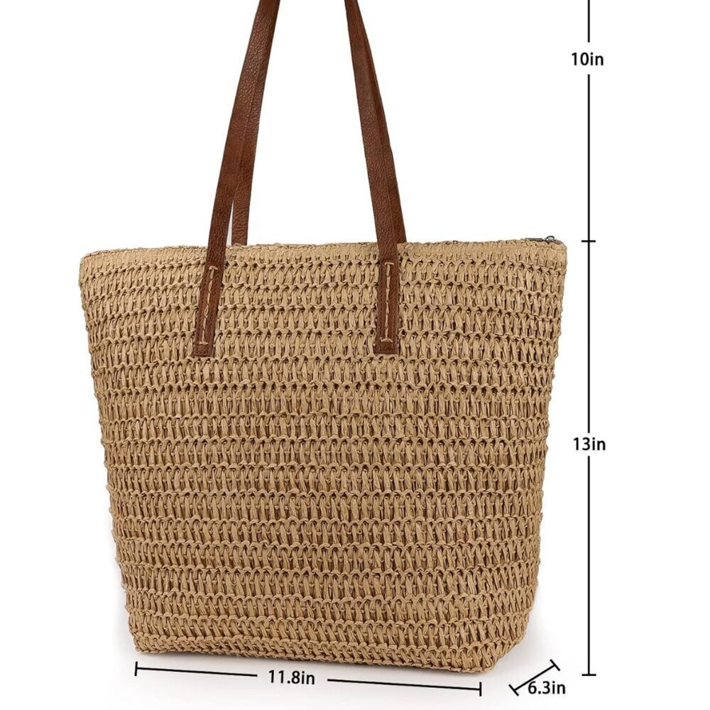 Womens Large Straw Tote Bag Handwoven Summer Beach Shoulder Purse - Picture 5 of 6
